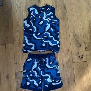Hanna Andersson Boys Size 8 Blue Camouflage Sleeveless Top and Shorts Set